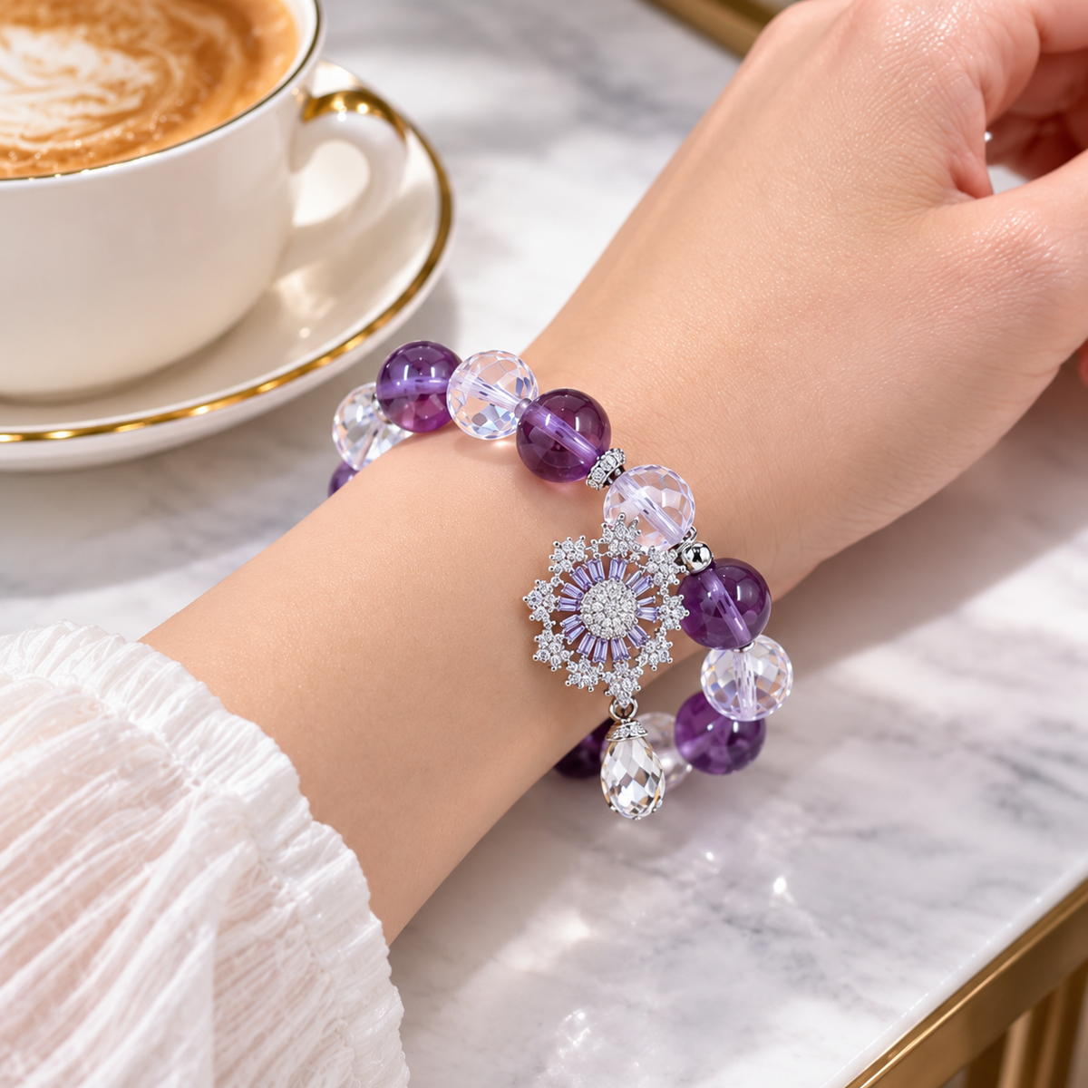 Amethyst Snowflake Crystal Bracelet