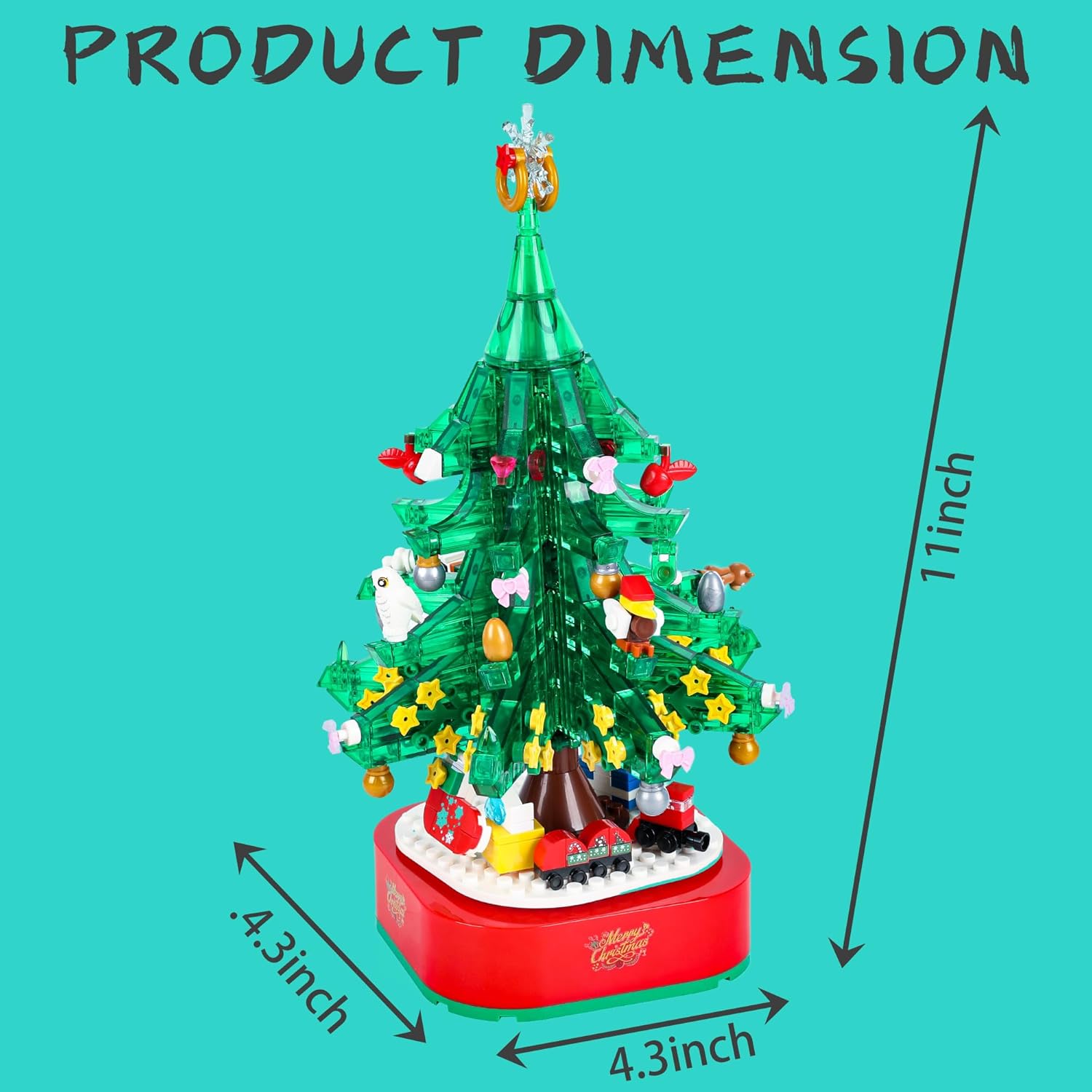Tree Building Block With Music Box & Led Light, Christmas Building Blocks Toddler Toys - Rotating Christmas Tree 2025 Building Set for Boys And Girls, Xmas Gift for Kids 3-18, Christmas Tree