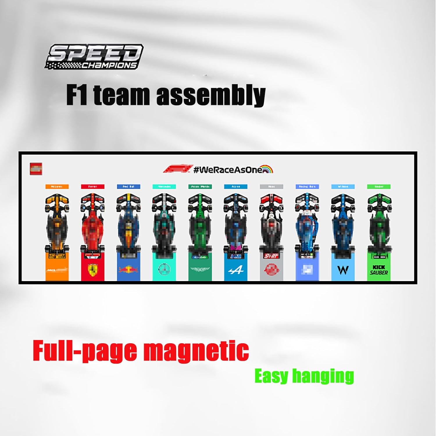 Classic Wall Mount Display for LEGO® F1 Speed Champions - Compatible with 10 Magnetic Racing Cars