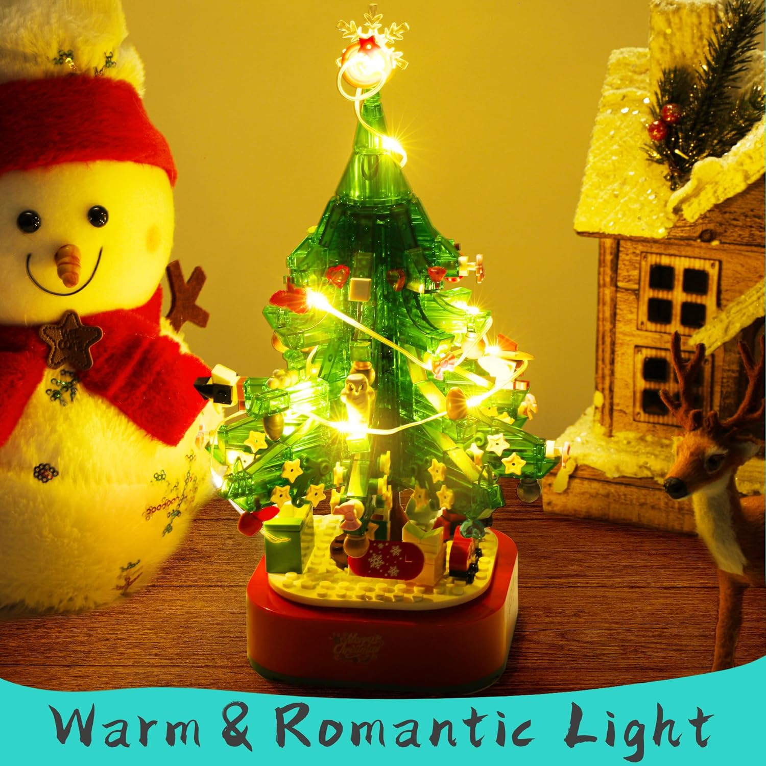 Tree Building Block With Music Box & Led Light, Christmas Building Blocks Toddler Toys - Rotating Christmas Tree 2025 Building Set for Boys And Girls, Xmas Gift for Kids 3-18, Christmas Tree