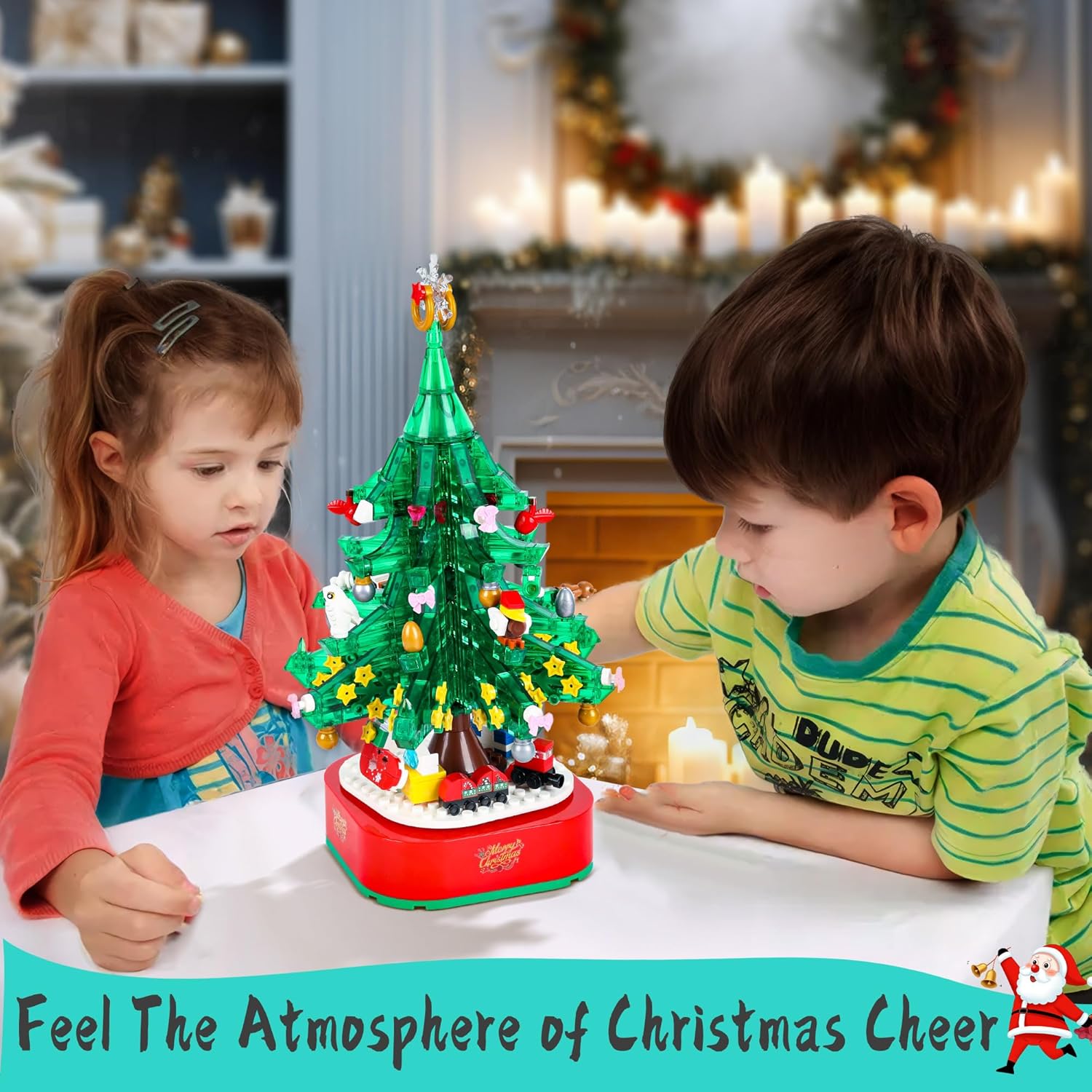 Tree Building Block With Music Box & Led Light, Christmas Building Blocks Toddler Toys - Rotating Christmas Tree 2025 Building Set for Boys And Girls, Xmas Gift for Kids 3-18, Christmas Tree