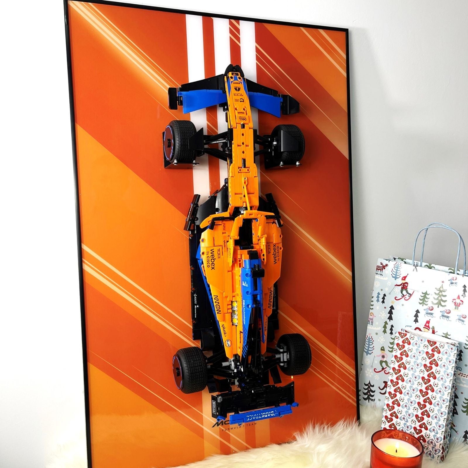 Acrylic Top-Speed Wall Mount Display for LEGO® Technic™ McLaren/Porsche Orange
