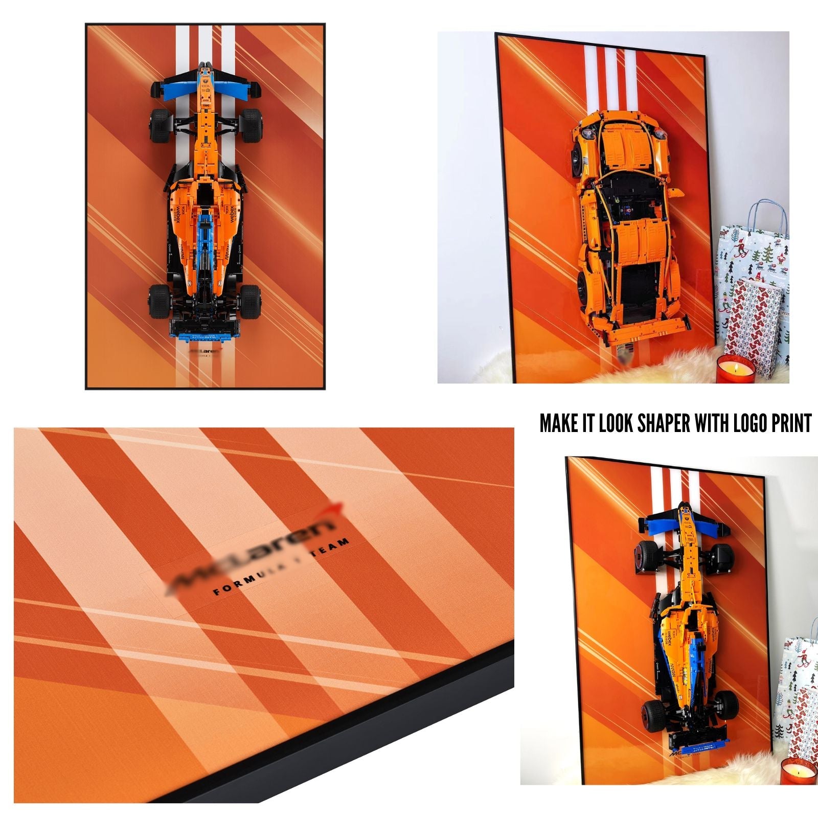 Acrylic Top-Speed Wall Mount Display for LEGO® Technic™ McLaren/Porsche Orange