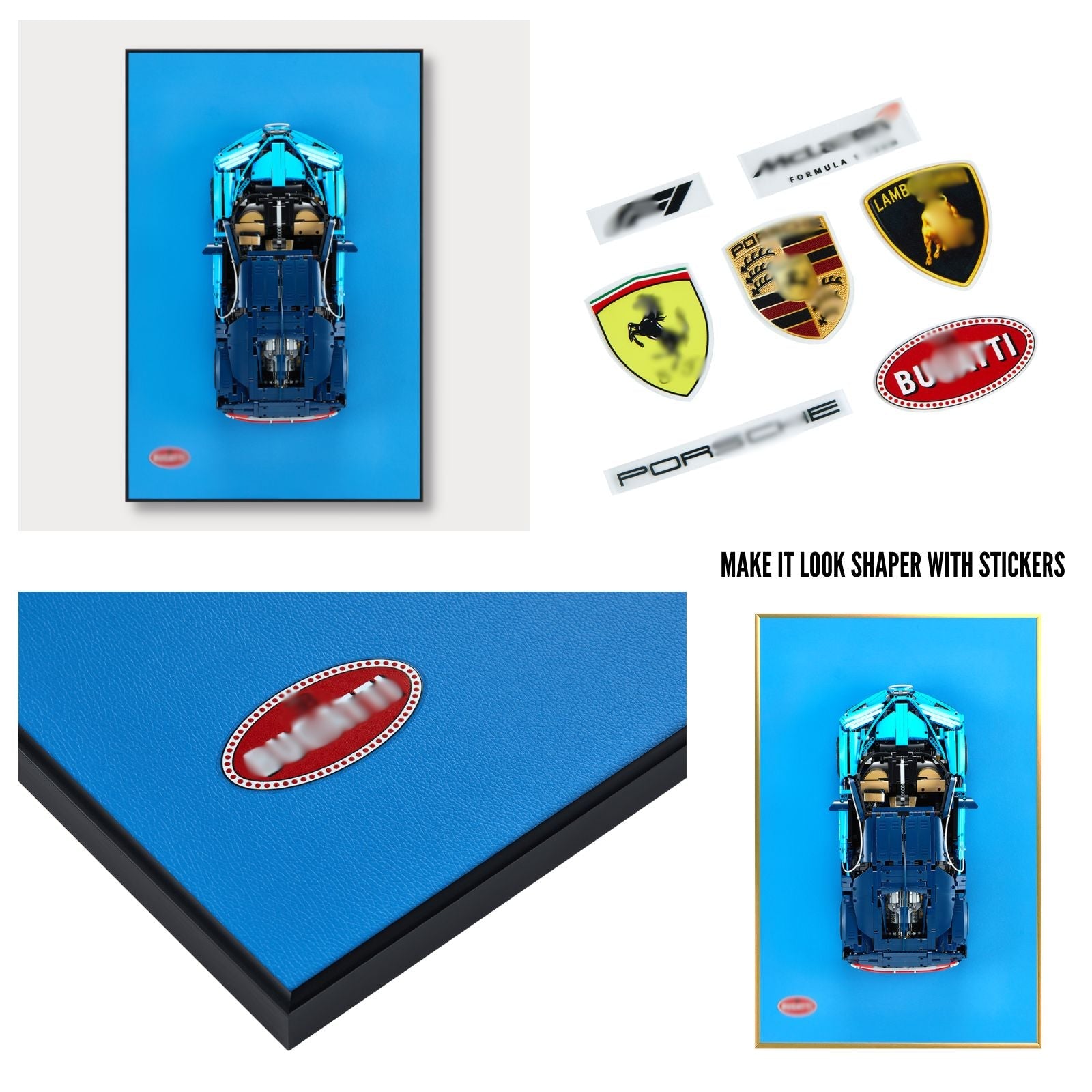 Classic Leather Wall Mount Display for LEGO® Technic™ Bugatti Blue