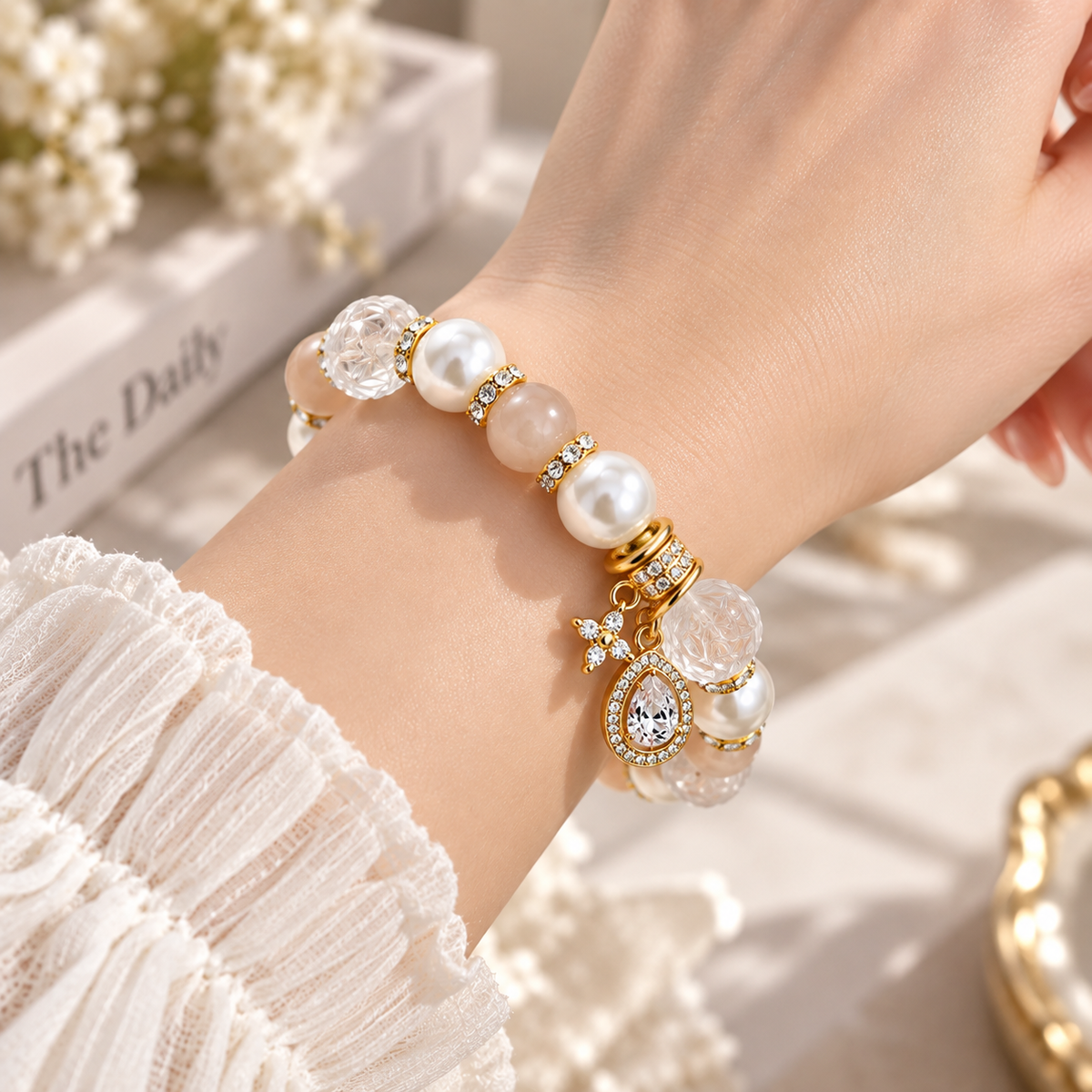 Ivory Flower Language Crystal Bracelet