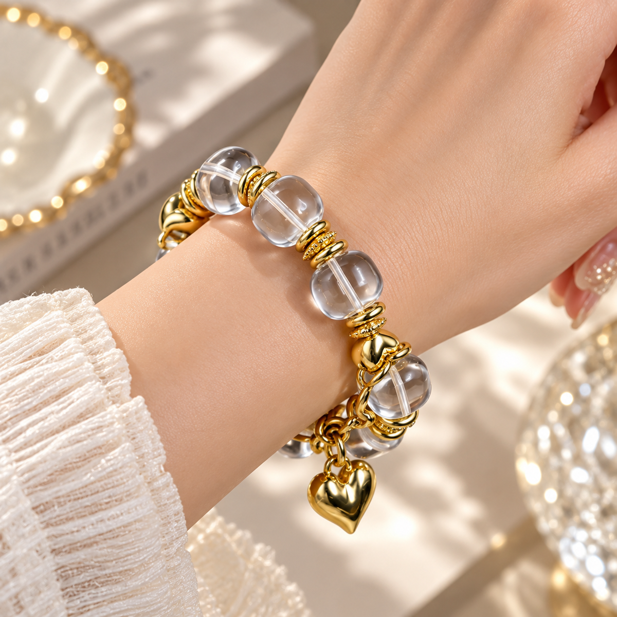 Smoky Quartz Heart Crystal Bracelet