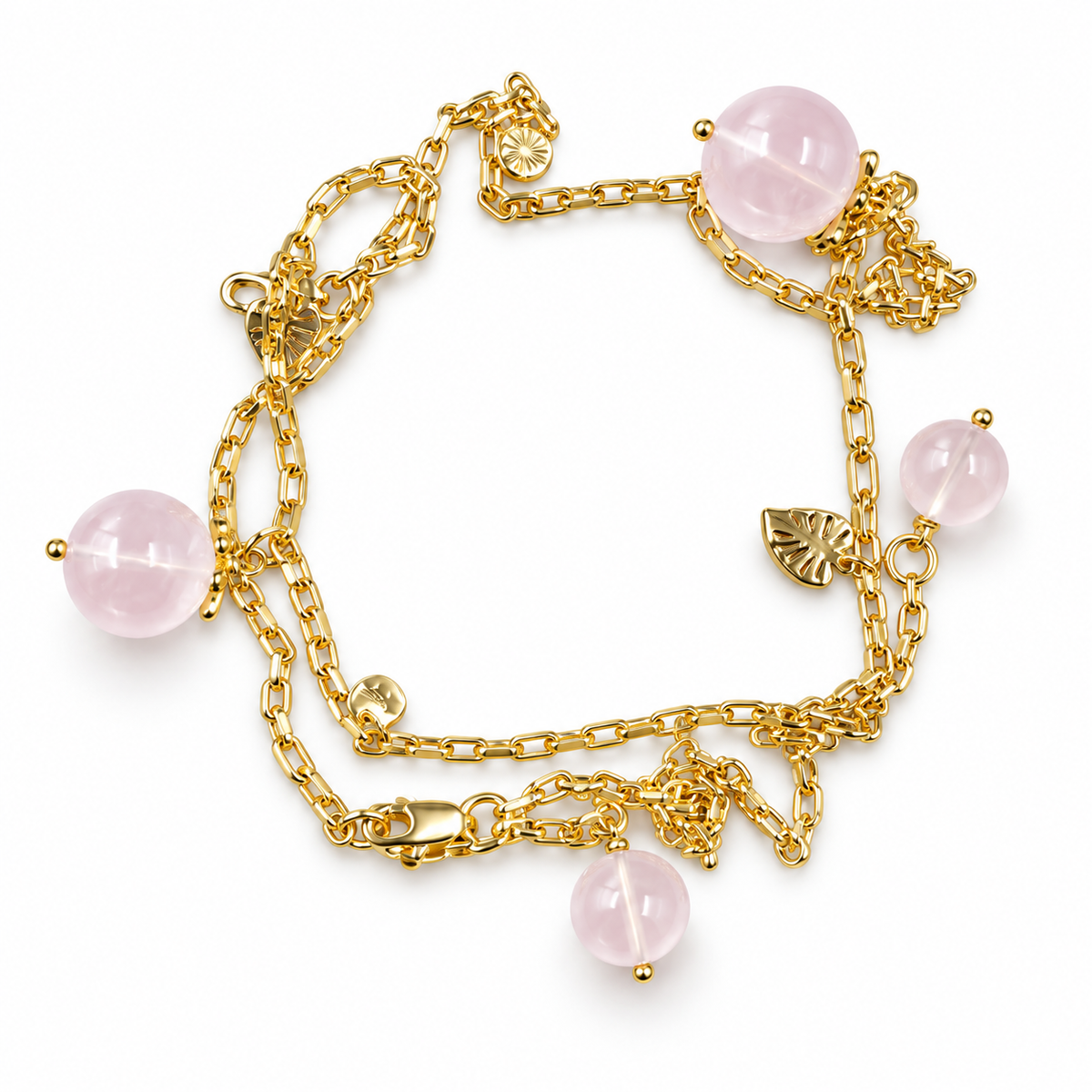 Gold-Plated Rose & Rose Quartz Bracelet