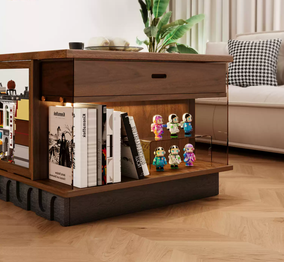 Glass Top Coffee Cocktail Table Transparent Rectangle Glass Top Building Block Castle Model 130 "Lx 70"W x 55H (cm)