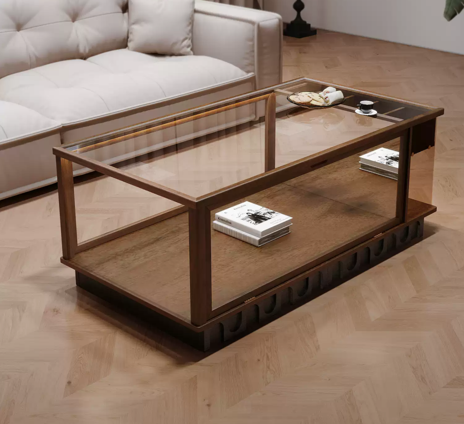 Glass Top Coffee Cocktail Table Transparent Rectangle Glass Top Building Block Castle Model 130 "Lx 70"W x 55H (cm)