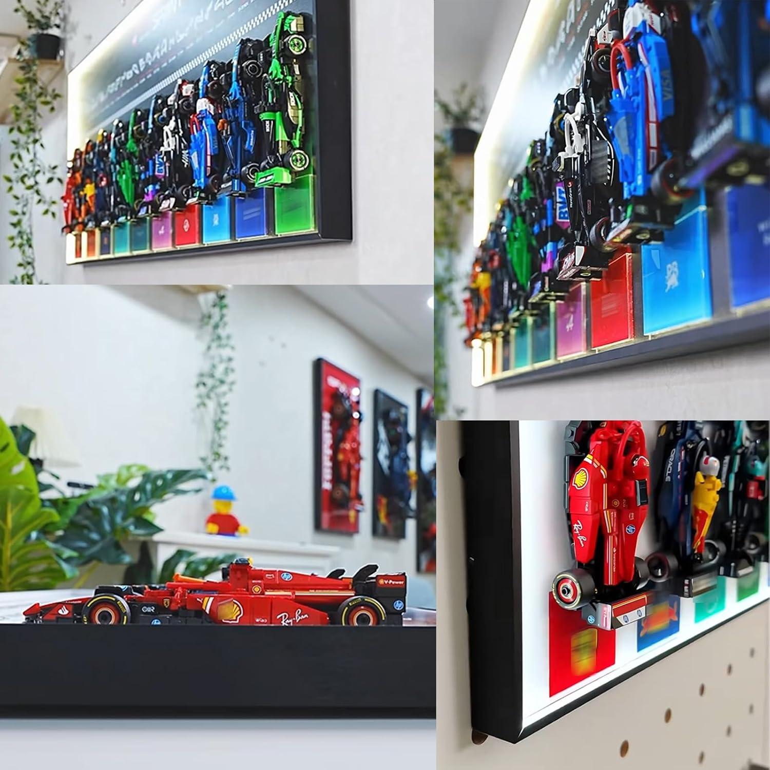 LEGO F1 Speed Champions Magnetic Display Wall Mount - Compatible with 10 Magnetic Racing Cars, Lego Fans (Only for Wall Board) (LED Lighting - Speed Champions)
